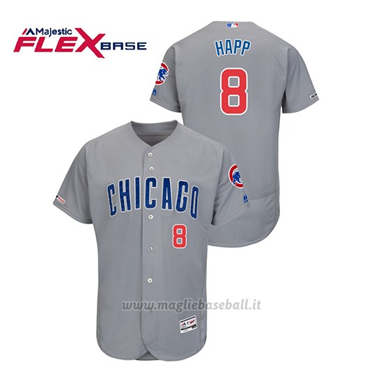 Maglia Baseball Uomo Chicago Cubs Ian Happ 150th Aniversario Patch Flex Base Grigio